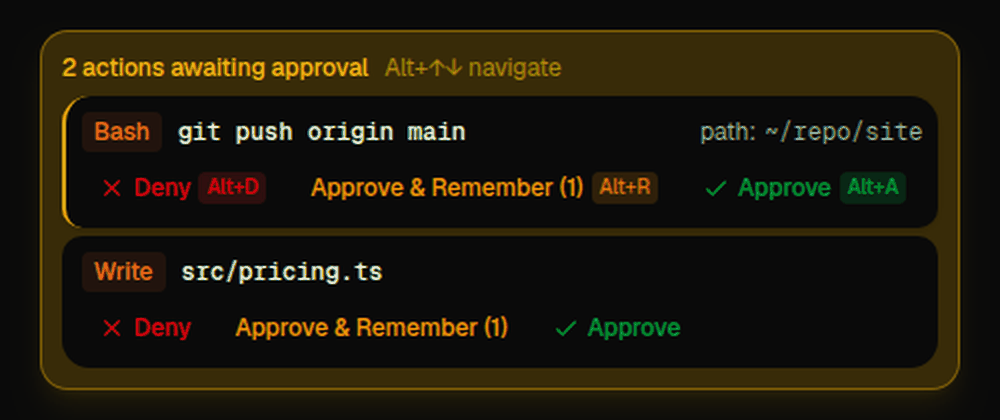 Pending approvals bar