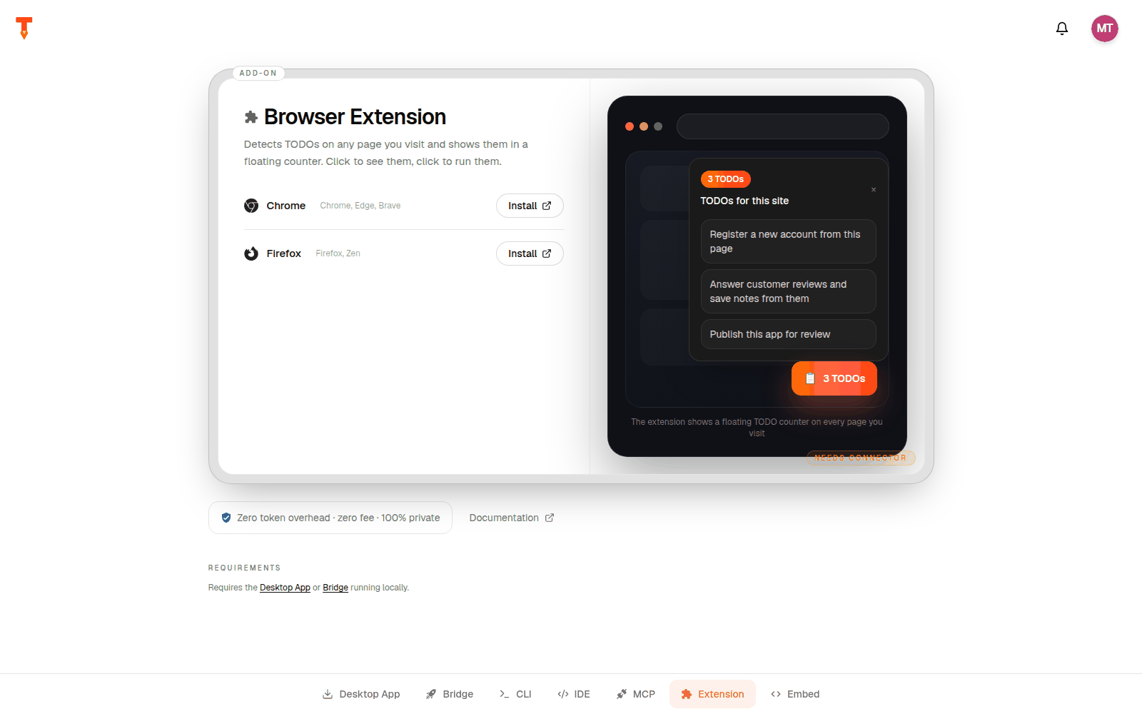 Browser extension page