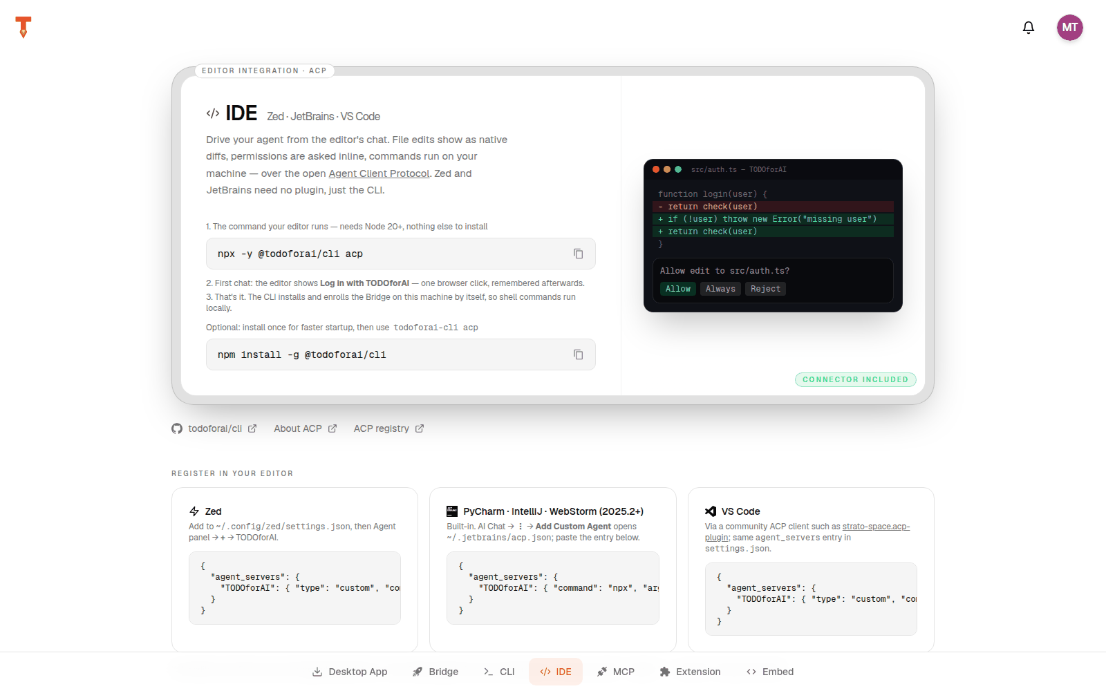 IDE setup page