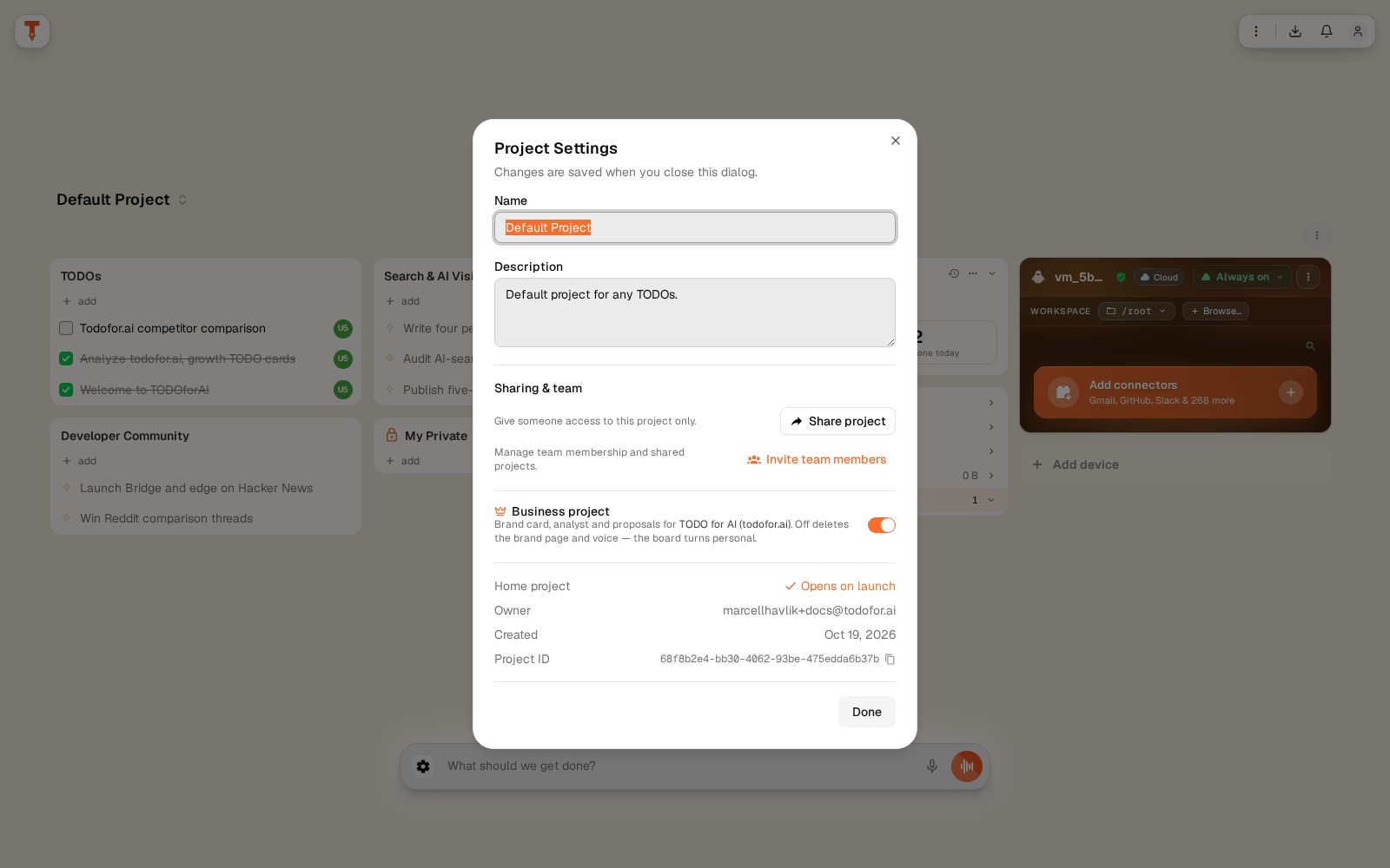 Project settings