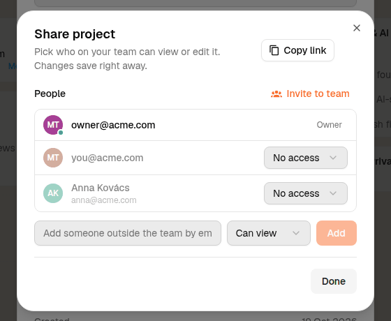 Share project dialog